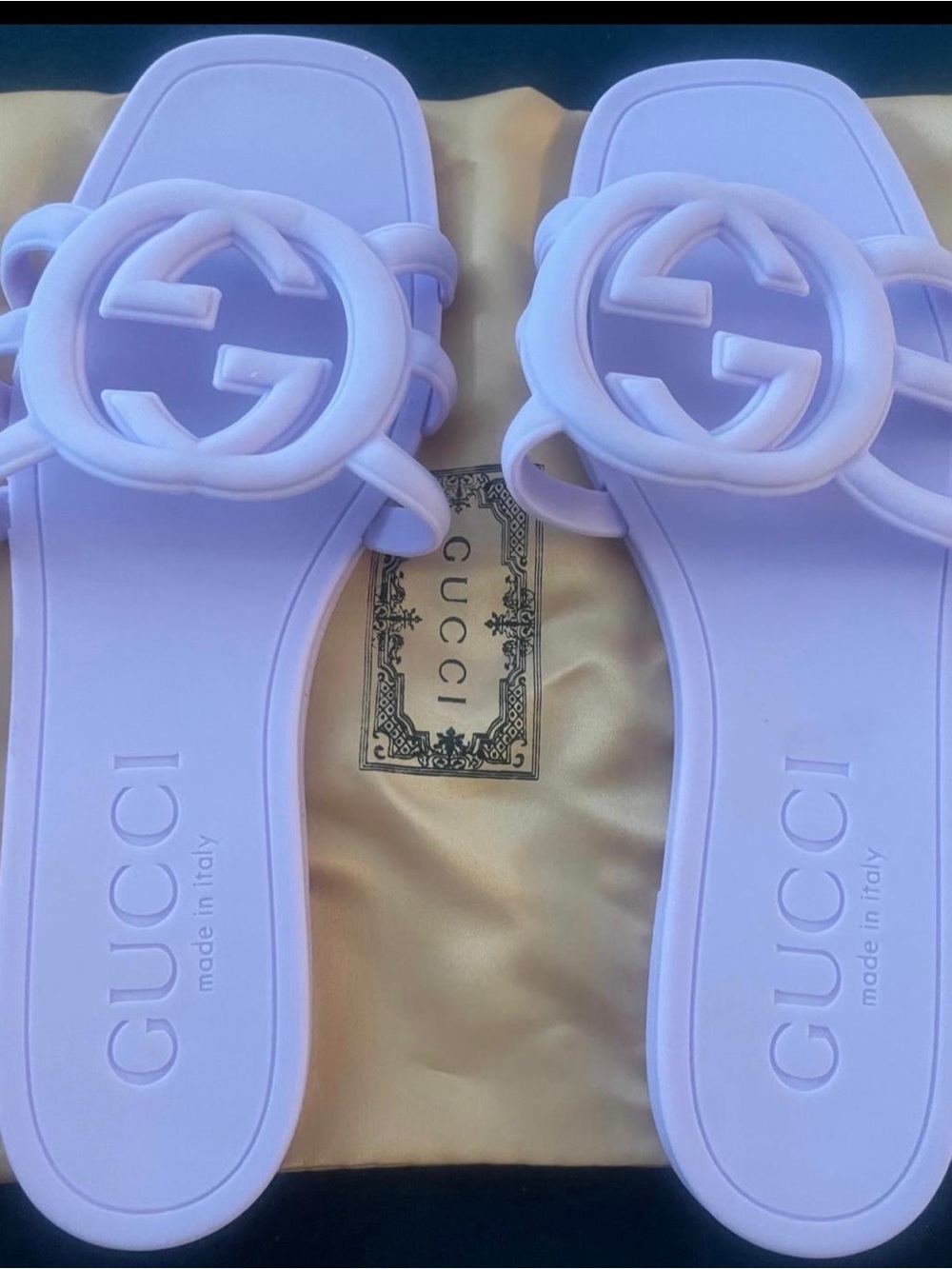 Gucci Pastel Lilac Interlocking G Slide Sandals